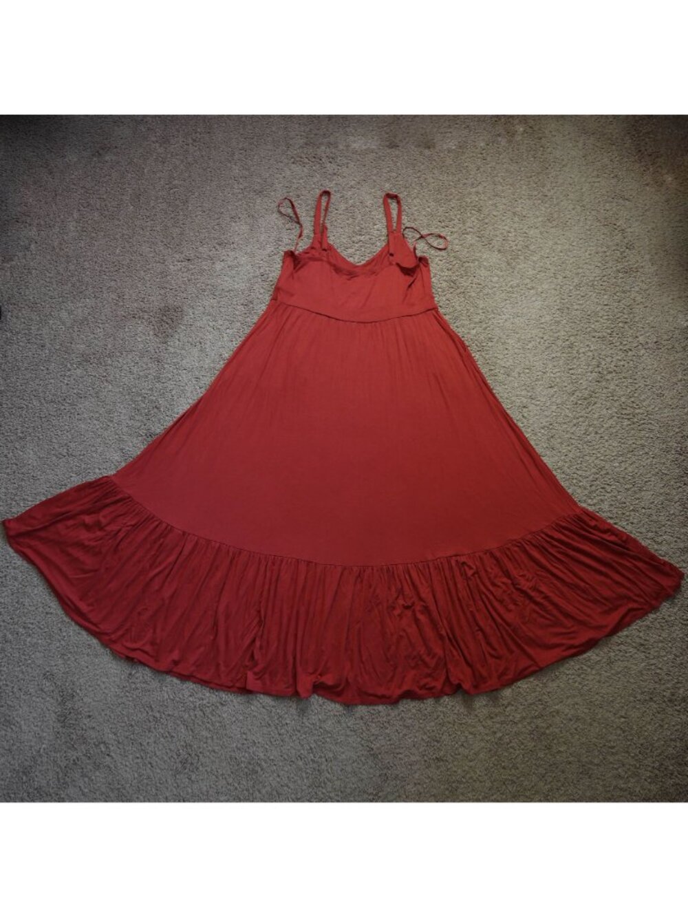 Torrid Maxi Dress Womens 1 Red Babydoll Ruffle Hem Flowy Boho Adjustable Straps - Picture 5 of 10